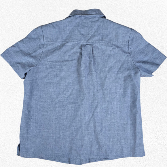 90s Vintage Blue Chambray Linen Blend Short Sleeve Button Down Shirt Size XL - Picture 6 of 6